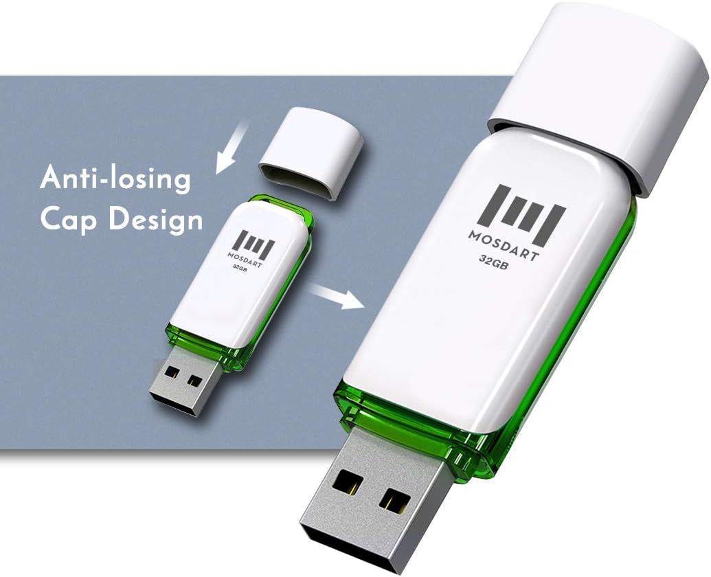 MOSDART 32GB USB 2.0 Flash Drive 10 Pack 32 GB Bulk Thumb Drives with Lanyards Jump Drive Memory Stick with LED Light for Storage and Backup