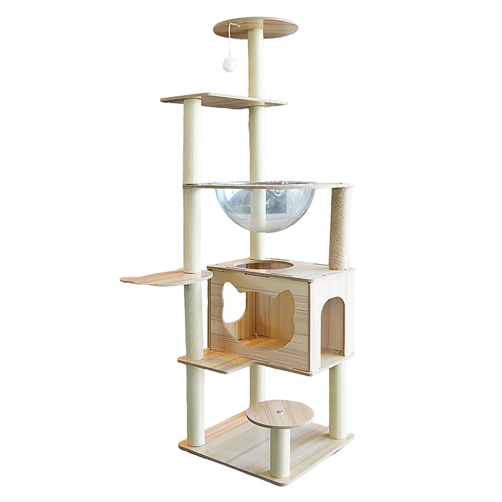 Mobili Gatti, Torre per Gatti con Capsula Spaziale, Tiragraffi, Cuccia Più Livelli, Pompon, Tiragraffi, Giocattoli Interno(40x40x130cm-T7)