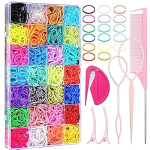 28 Colored Rubber Bands for Hair, 1500 Pcs Small Girls Hair Ties Elastic Hair Ties Hair Rubber Bands with 6 Hair Styling Tools Colorful Hair Accessories for Girls Baby Toddlers Kids