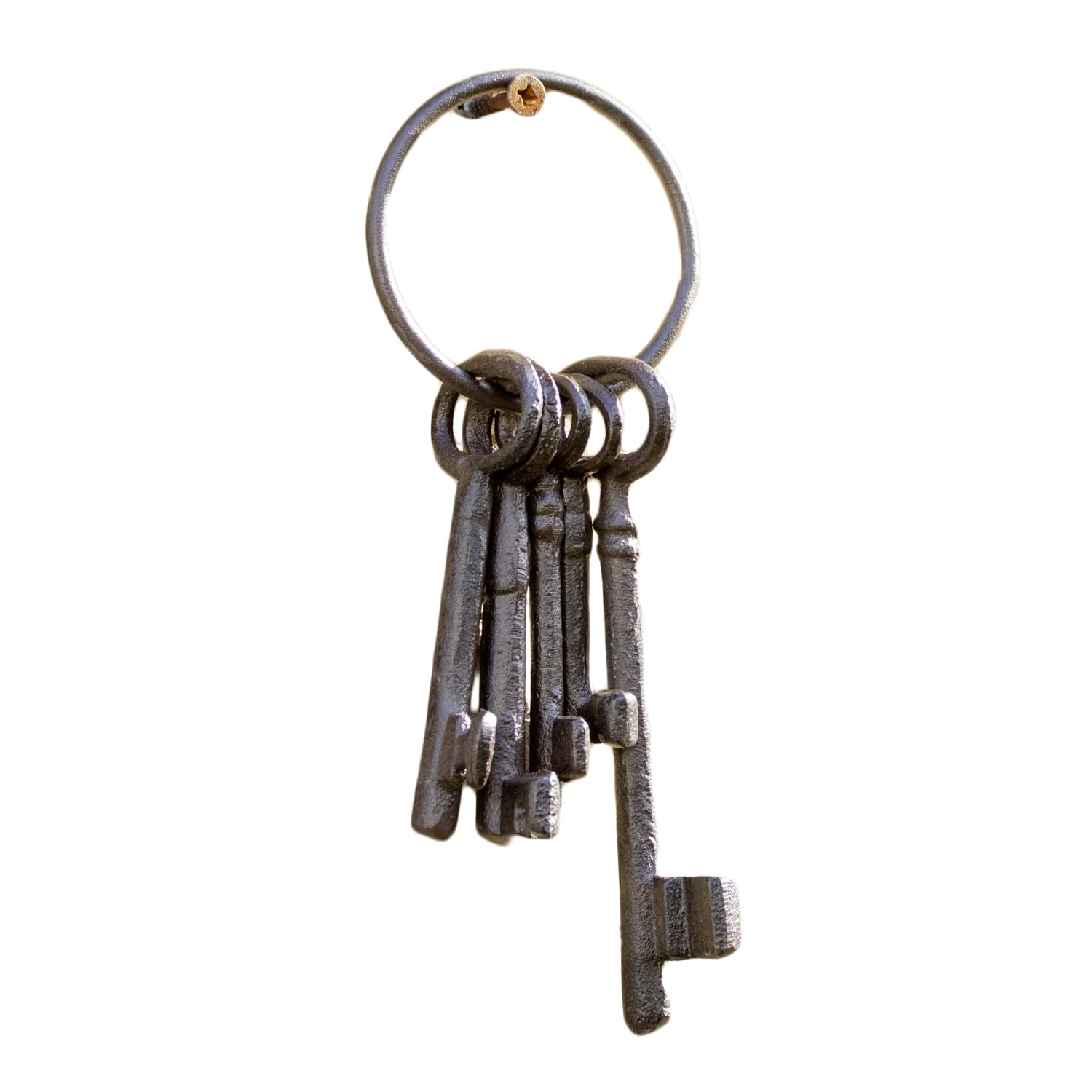 Darthome Brown Set Of Hanging Cast Iron Keys, Vintage Wall Decoration, 5 Keys On Ring, 22Cm Height, Rustic Garden Ornament