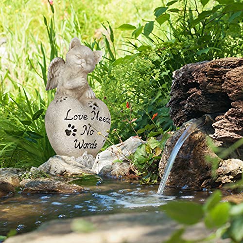 Relaxdays Grabschmuck für Katze, Andenken Tier, Grabstein Herz u. Katzenengel, Katzengedenkstein, wetterfest, Creme