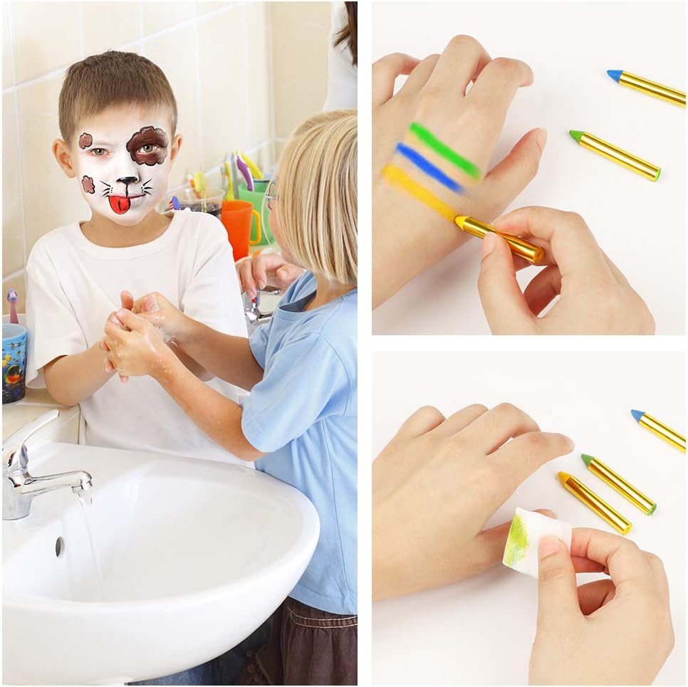 Face Paint Crayon Kits, ENJSD Face & Body Painting Makeup Crayons for Kids, Safe for Sensitive Skins, Great for Birthday Party, Halloween 16Colors