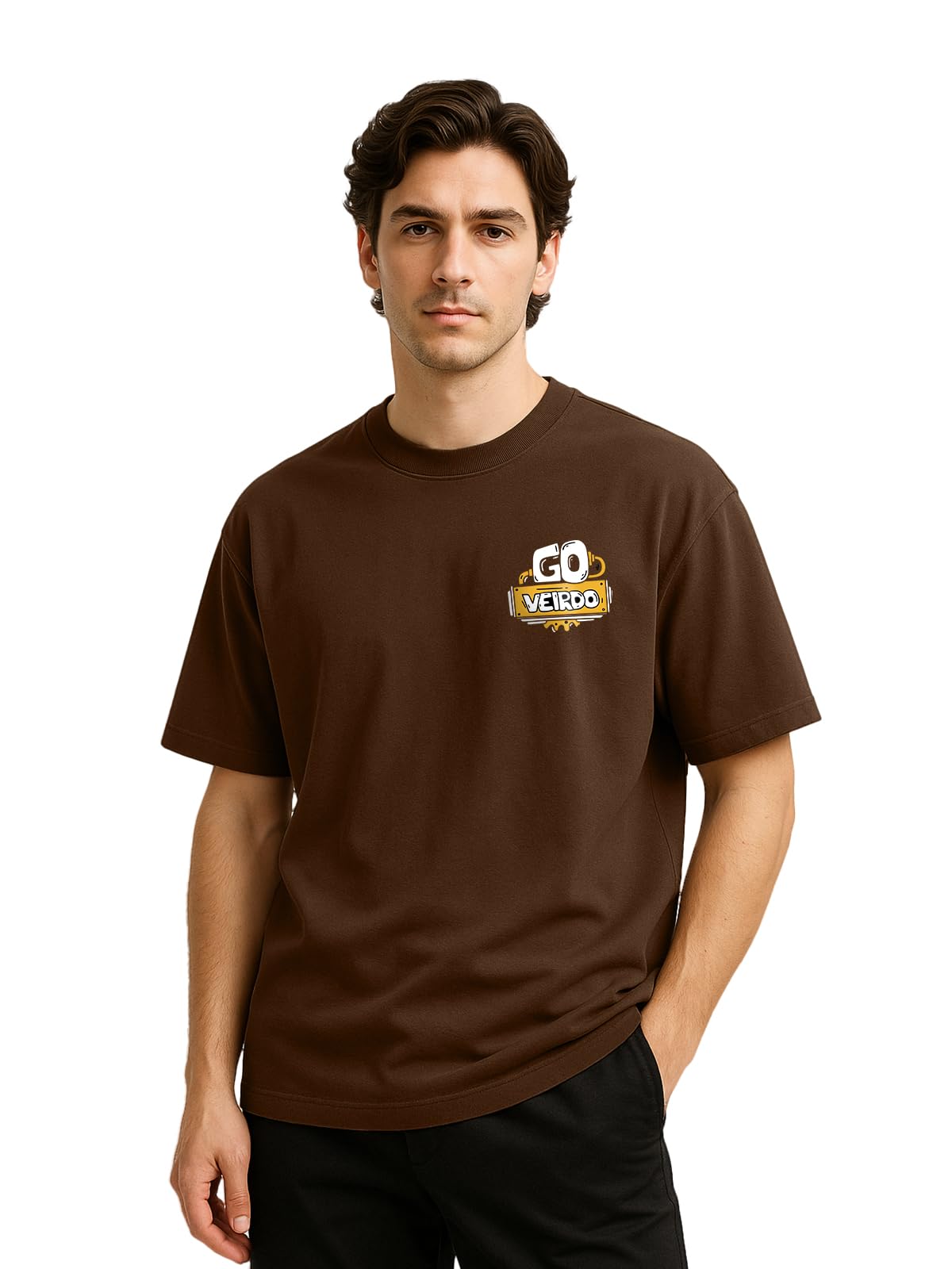 Veirdo® Oversize Loose Baggy Fit Drop Shoulder Cool and Stylish Latest Pocket Print Designs Half Sleeve T-Shirt for Men & Boys