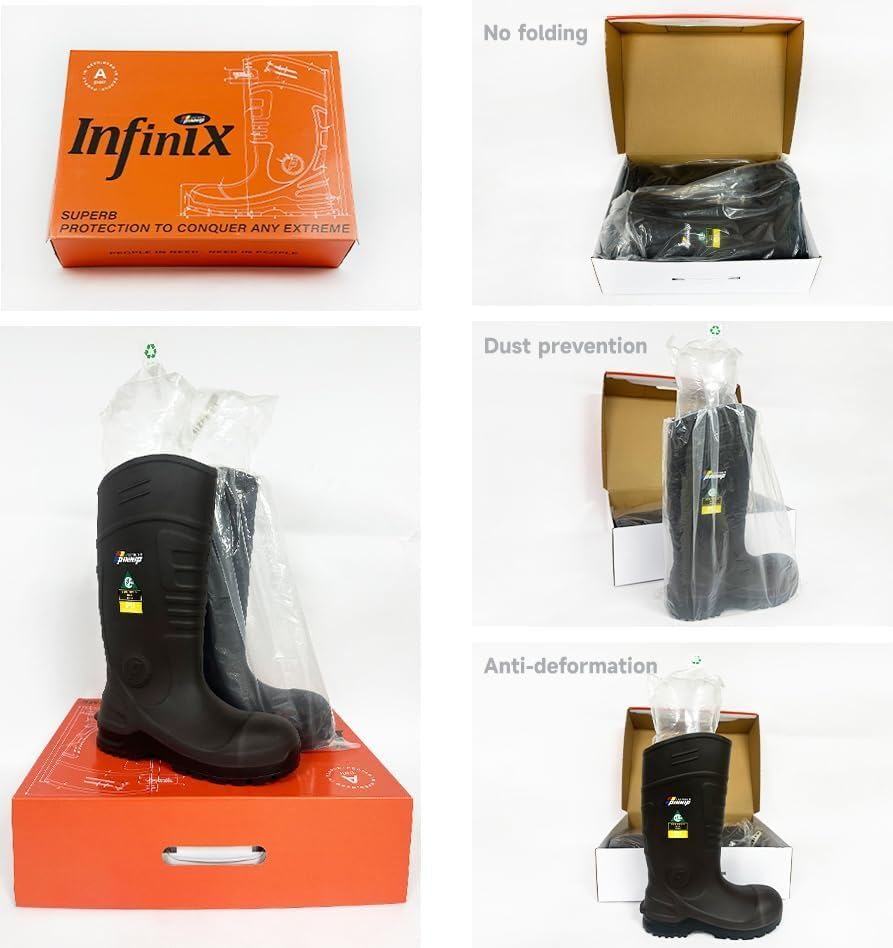 Image of Mens Steel-Toe Durable PU Rubber Work Boots - Waterproof Anti-Slip ASTM F2413-24 | Acid Oil Resistant Shank Mud Rain Hunting Boots