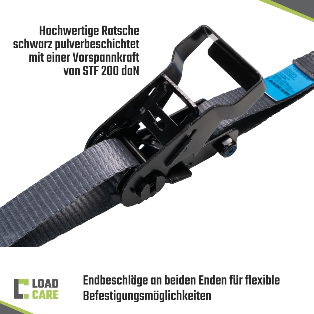 4er Set 2tlg Ratschenzurrgurt für Airlineschienen | 25 mm | LC 500 daN | STF 200 daN | Schwarze Premium‑Ratsche I Endbeschläge für Airlineschiene I abgeschrägtes Losende (4, Anthrazit)