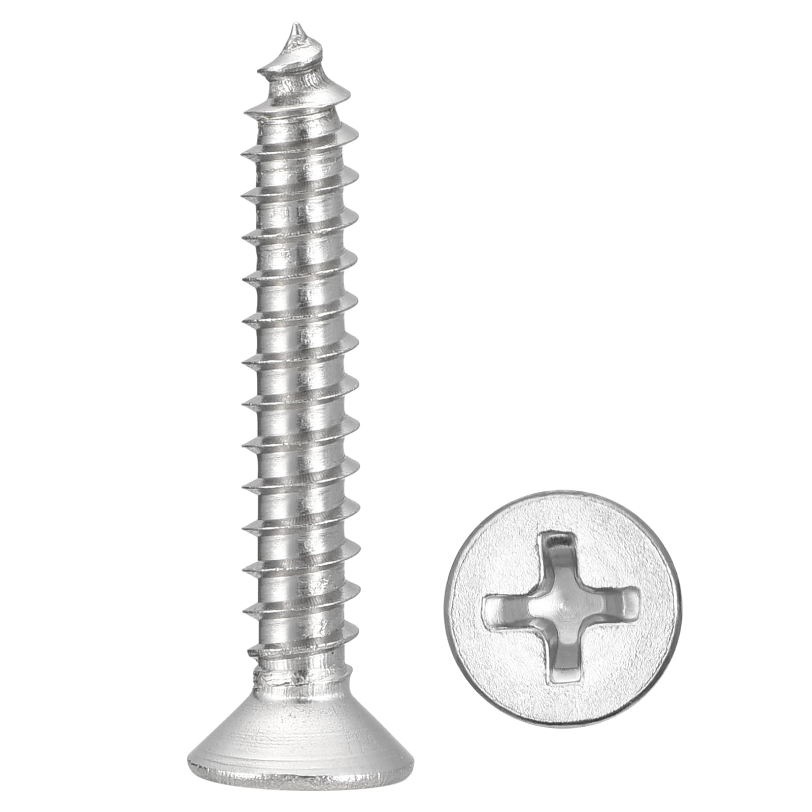 METALLIXITY Countersunk Phillips Wood Screw (#7x1") 25Pcs, 304 Stainless Steel Coarse Thread Phillips Drive Flat Head Wood Screws - for Furniture Installation Repair, Silver — image 1