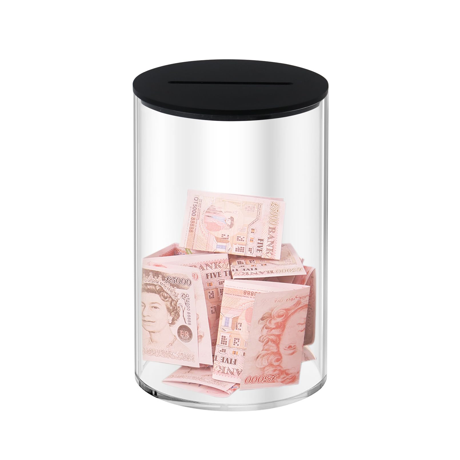 Clear Acrylic Money Box 3.54”× 3.54”× 5.9” Transparent See Through Money Saving Box Piggy Bank for Adults Kids(Black)