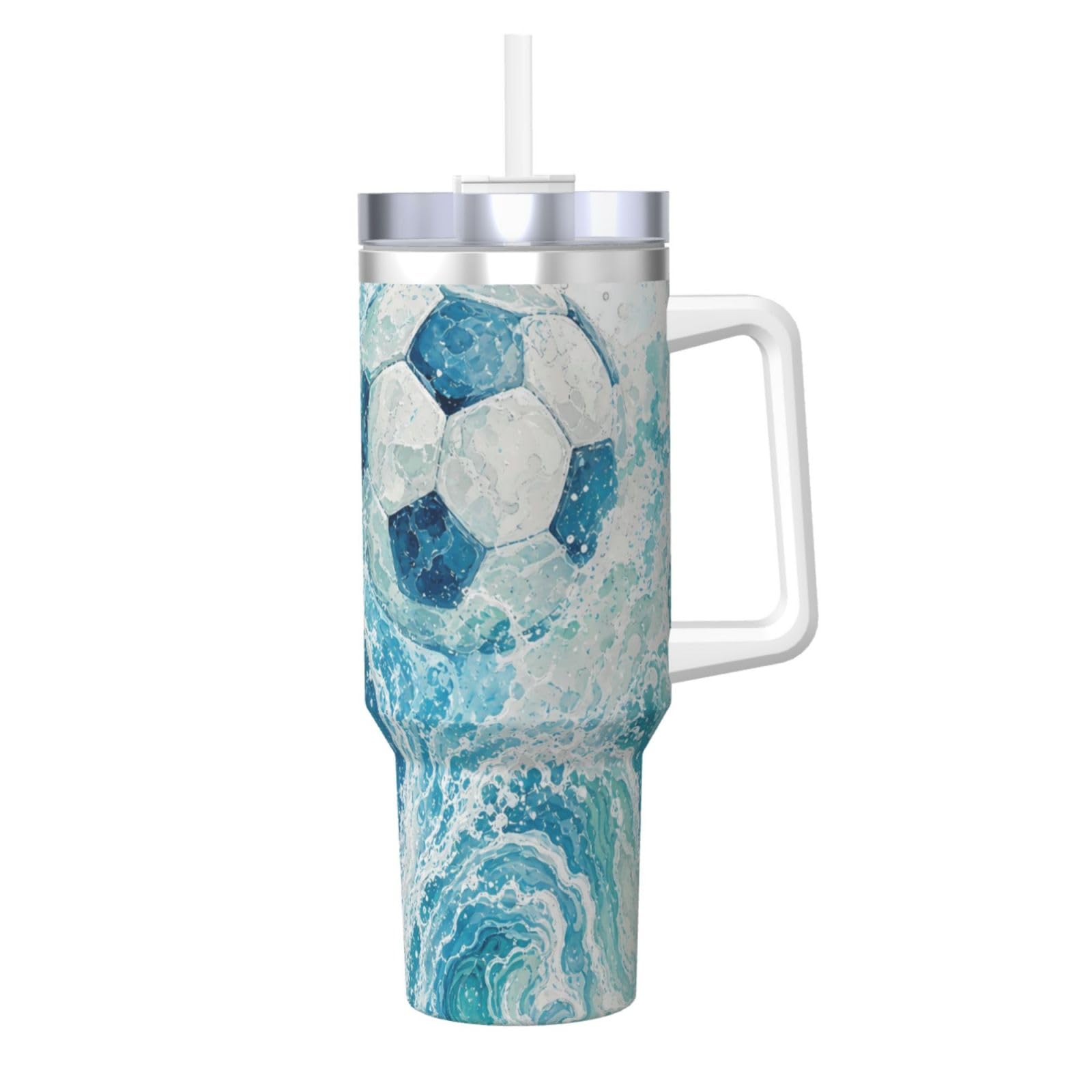 Taza de viaje aislada Ocean Wave Soccer con pajilla y asa