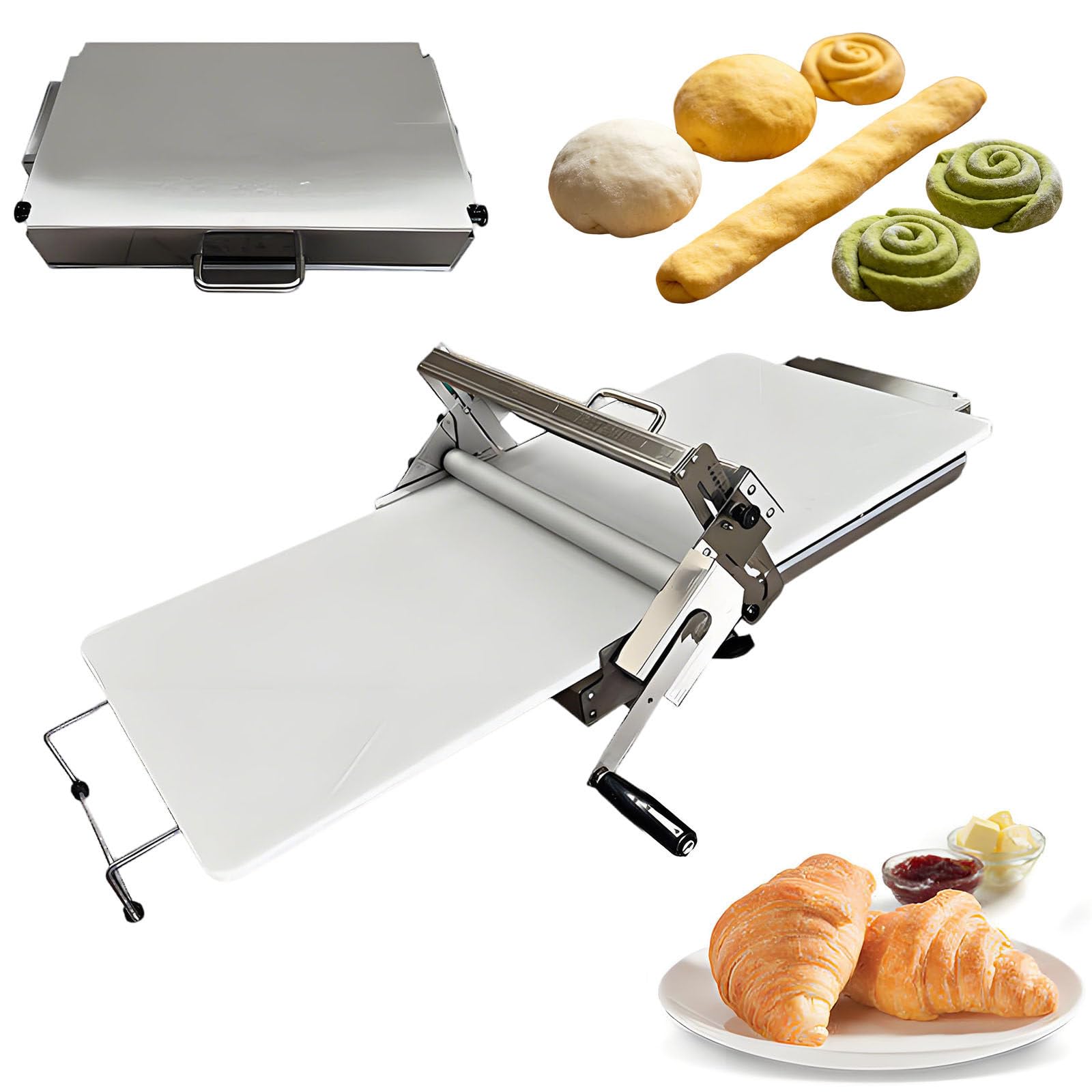 Ymnogjie Folding Dough Sheeter 12in,Stainless Steel Manual Dough Sheeter with a Sheeter Board,Thickness Adjustable 2.5-25mm for Homemade Fudge,Crust Pizza Dough 400