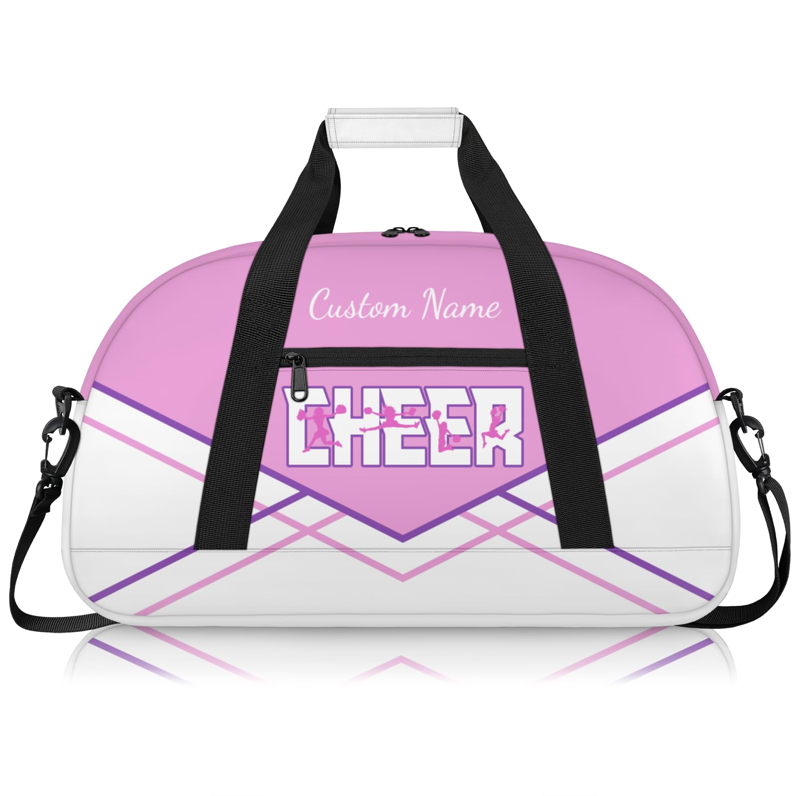 Personalised Cheerleading Duffel Bag for Girls | Custom Name Waterproof Sports Bag for Cheer, Gym & Travel | Cheerleader Team Gifts Bag with Adjustable Shouler Strap, Pink Purple White