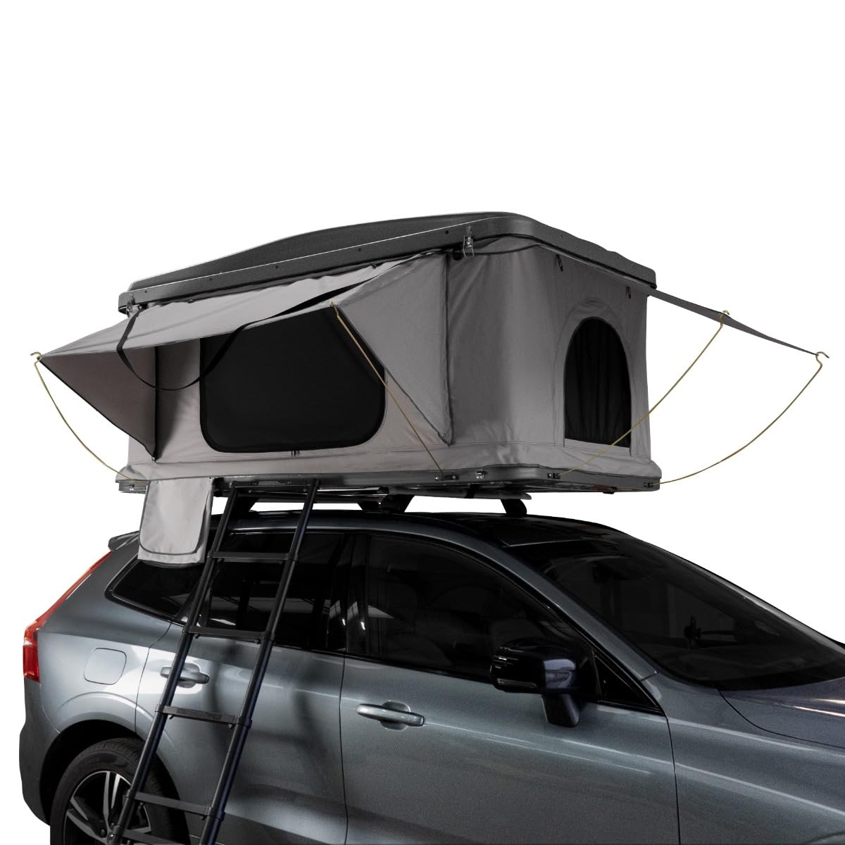 Tenda da Tetto per Auto 2-​3 Posti con Apertura Idraulica Assistita, Tessuto Impermeabile 3000mm, Materasso 5,​5cm, Scala Telescopica e Torcia Solare Inclusa – Grigio