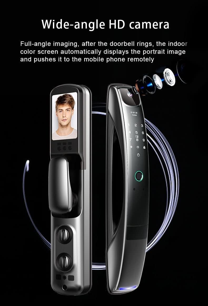 amiciSmart Intelligent Door Lock, WiFi Compatible Lock with Camera and Video Doorbell, Anti-Theft Protection, SmartLife App Remote/IC Keys/Biometric Fingerprint/Password/Mechanical Key Unlock 2