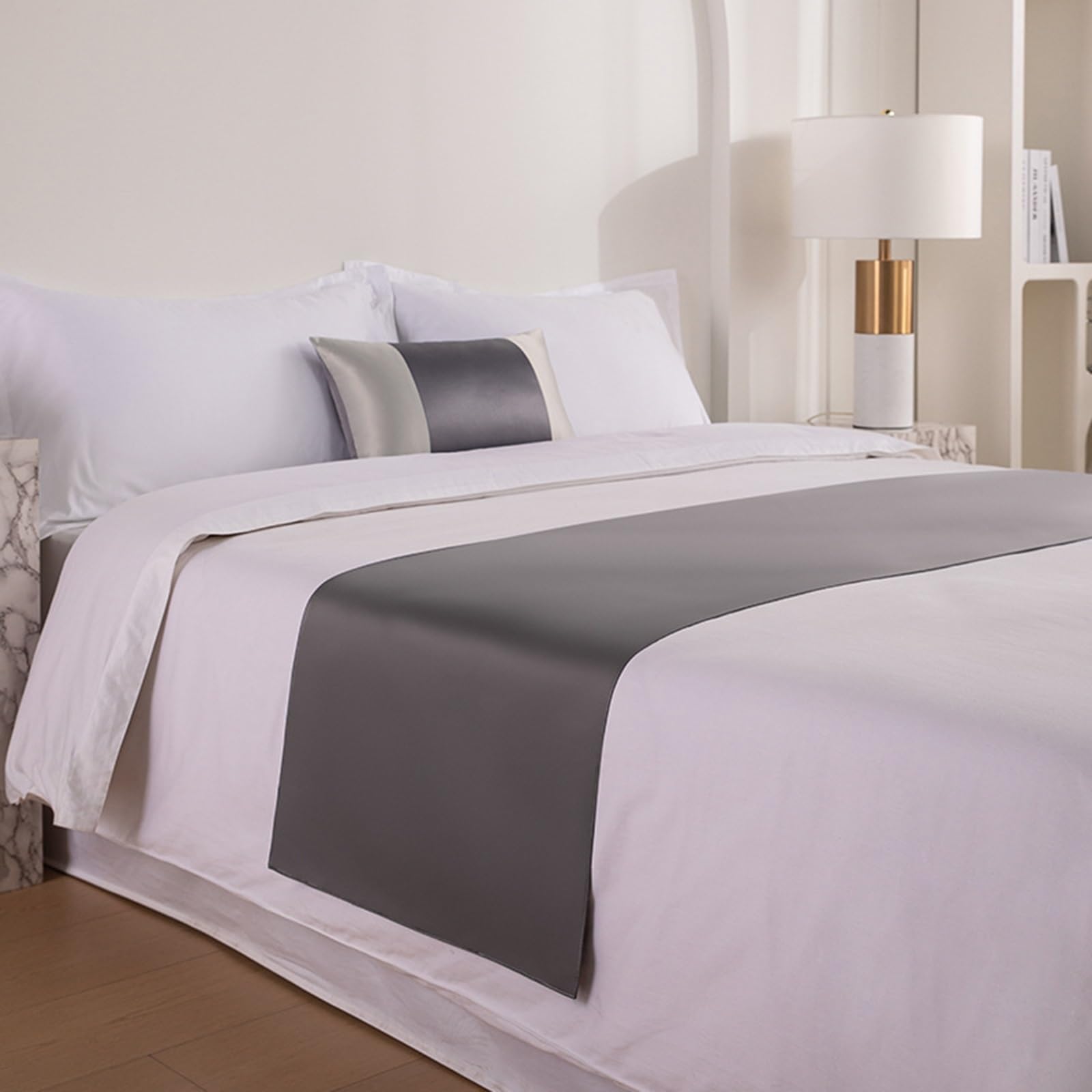 Syibelters Bed Runner, Solid-Color Satin Bed End Scarf(Gray2,50 * 210cm)