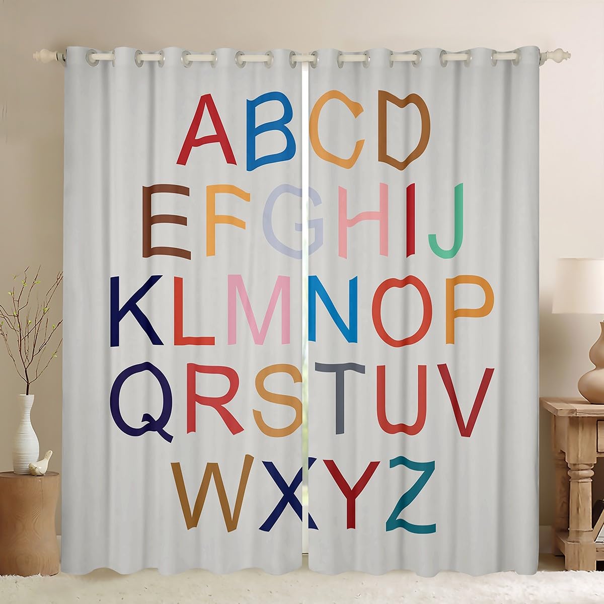 Castle Fairy 3D Alphabet Window Curtains,Colorful Alphabet Curtain,English Alphabet Window Drapes for Kids Teens Boys Young Man,Modern Bedroom Decorative,Learning Alphabet Curtain,42Wx63L