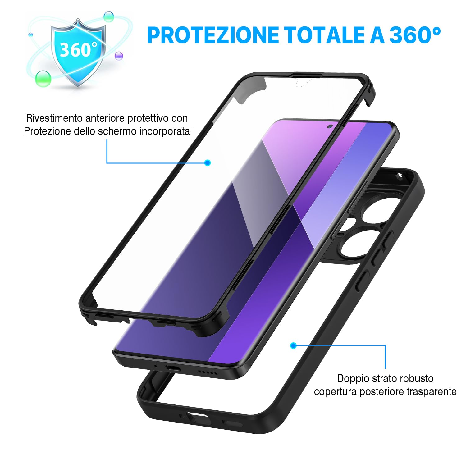 Cover Per Xiaomi Redmi 10C Con Pellicola Protettiva Integrata, Custodia 360° TPU E PC Retro Trasparente - Verde