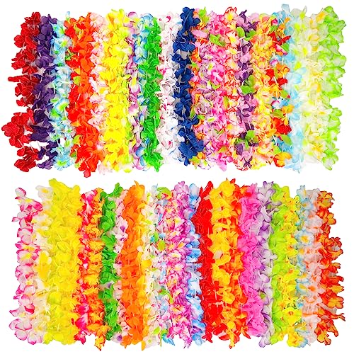 LIPJISL 50 peças grinalda havaiana colar de flores tropical havaiano multicolorido Luau colar de flores grinaldas para férias tema de praia festa decoração aniversário