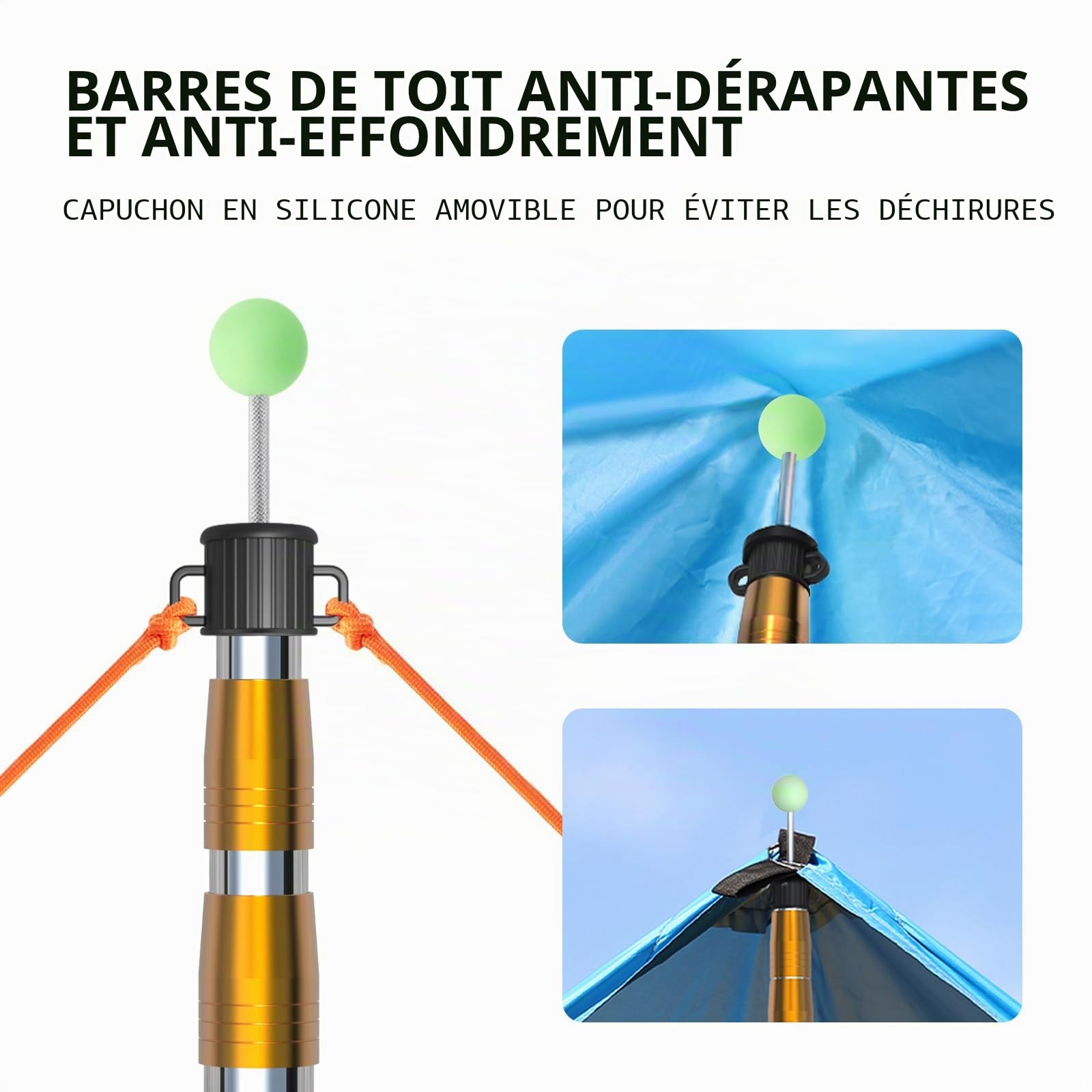KOMCLUB 2 piquets Mât de Tente télescopique, Tente de Camping pour bâche, auvent, Porche, voiles de Soleil, bâche en Aluminium, télescopiques réglables