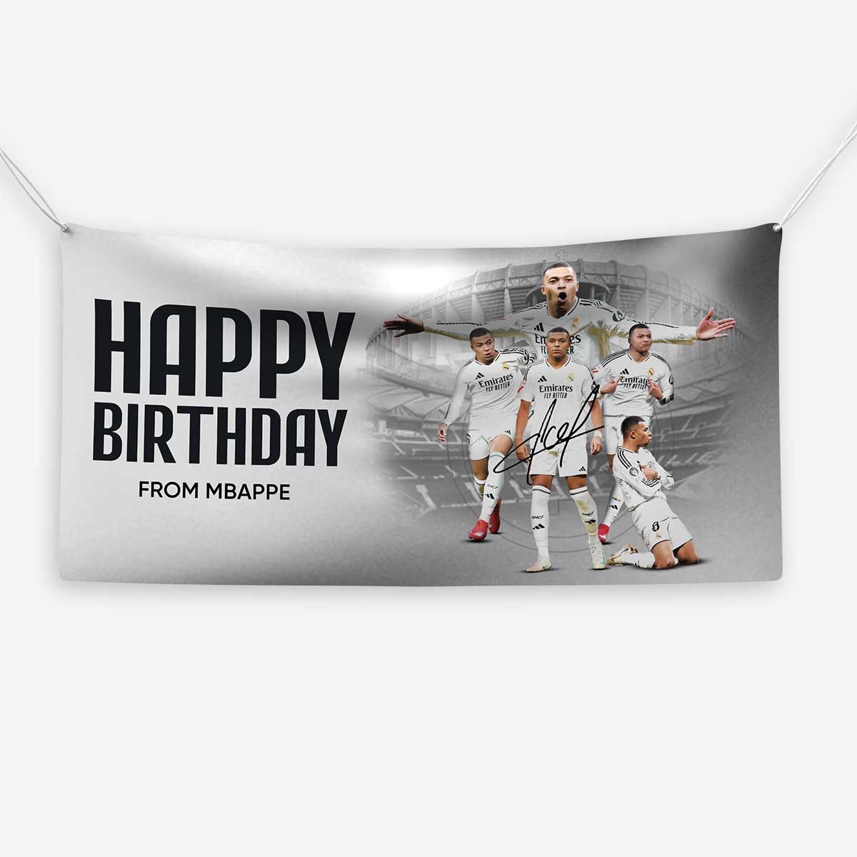 ZNOR Mbappe Real Madrid Birthday Banner/Football Theme Party Decoration Large Custom Soccer Banner/Sports Fan Decor