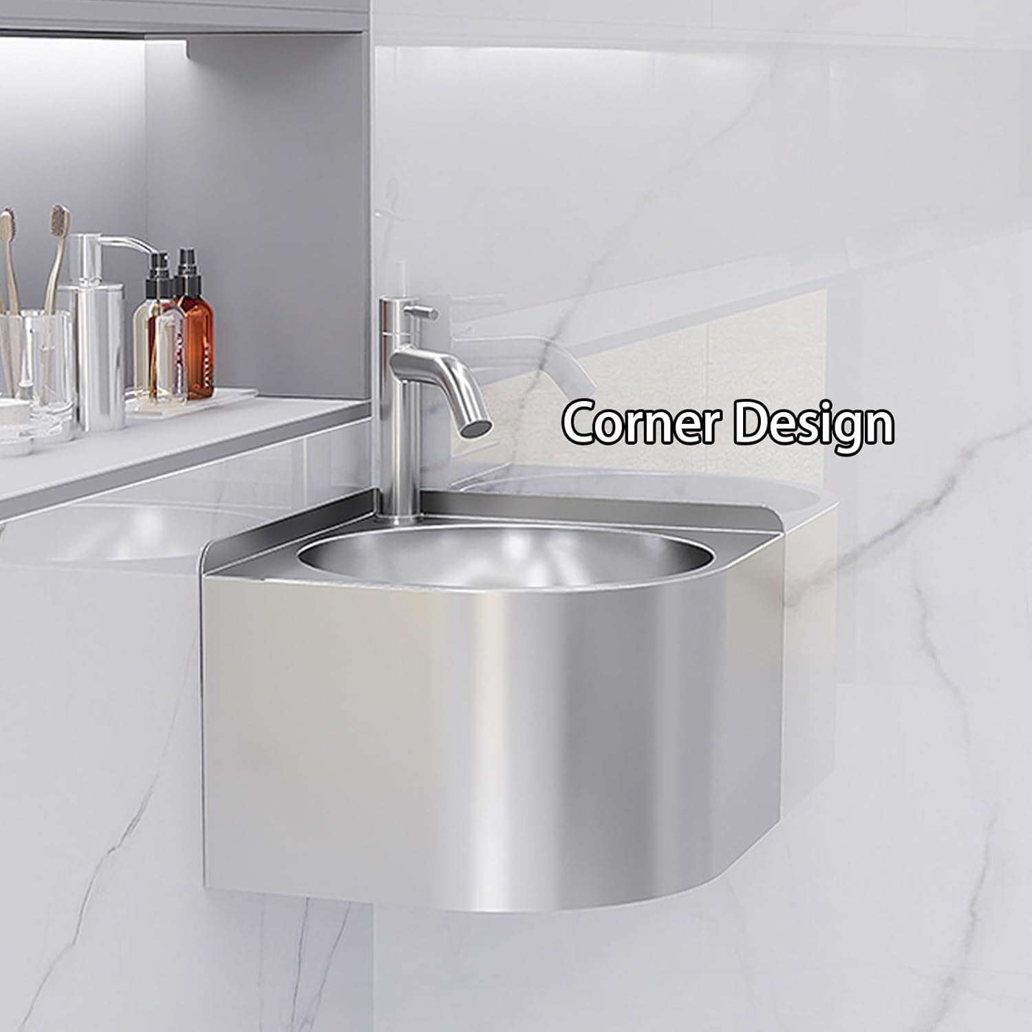 Corner Bathroom Sink, Corner Wall Mount Bathroom Sink, Stainless steel Corner Sink, Outdoor wash basin, tiny sink for Kitchen Bathroom Lavatory(Silver)