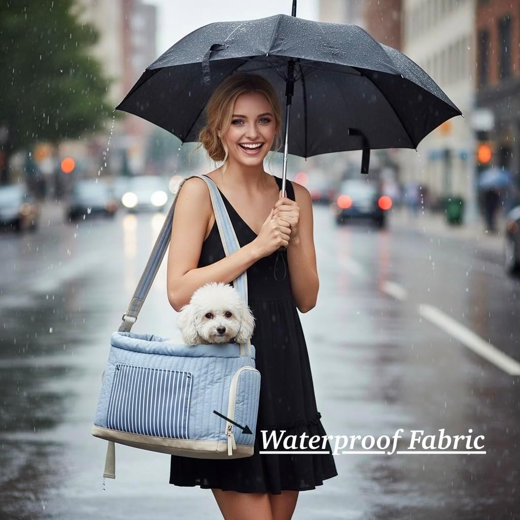 Tristan Home Luxury Quilted Pet Carrier Tote Bag, Waterproof, Adjustable Shoulder Strap, 42cm x 28cm x 20cm (Light Blue)