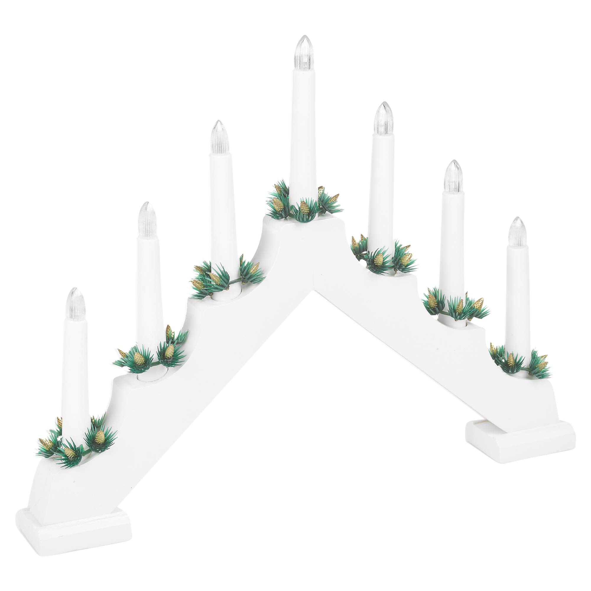 Urbnliving White Traditional 7 Arm Christmas Led Candle Stand Holder, Christmas Xmas Lighting Home Decor Display Feature | Requires 2 X Aa Batteries