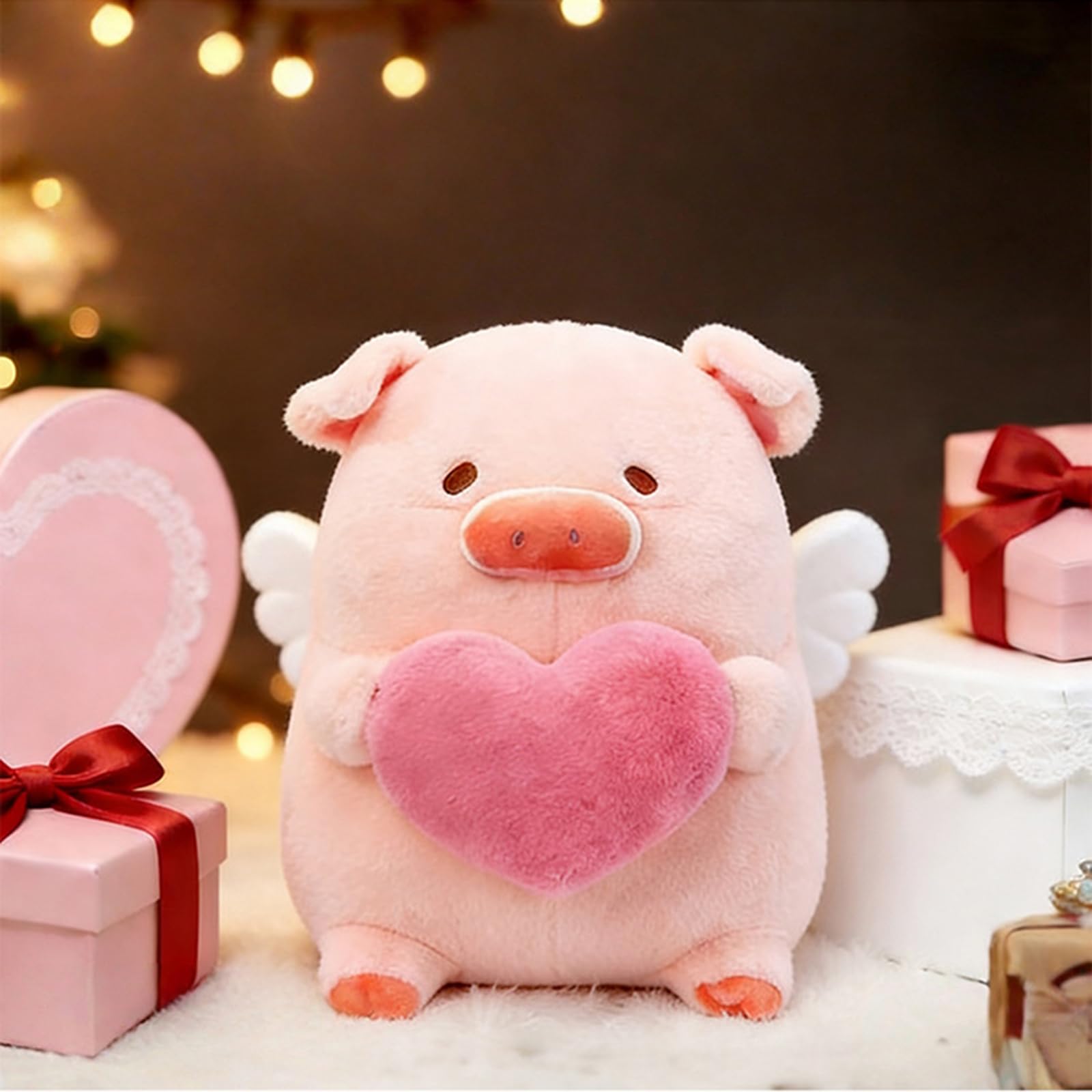 Niedliches Engel-Schwein Plüschtier, Rosa Schweinchen Stofftier mit Herz, Kawaii Cartoon Schweinepuppe, Weiches Kuschelkissen Geschenk für Mädchen (45cm)