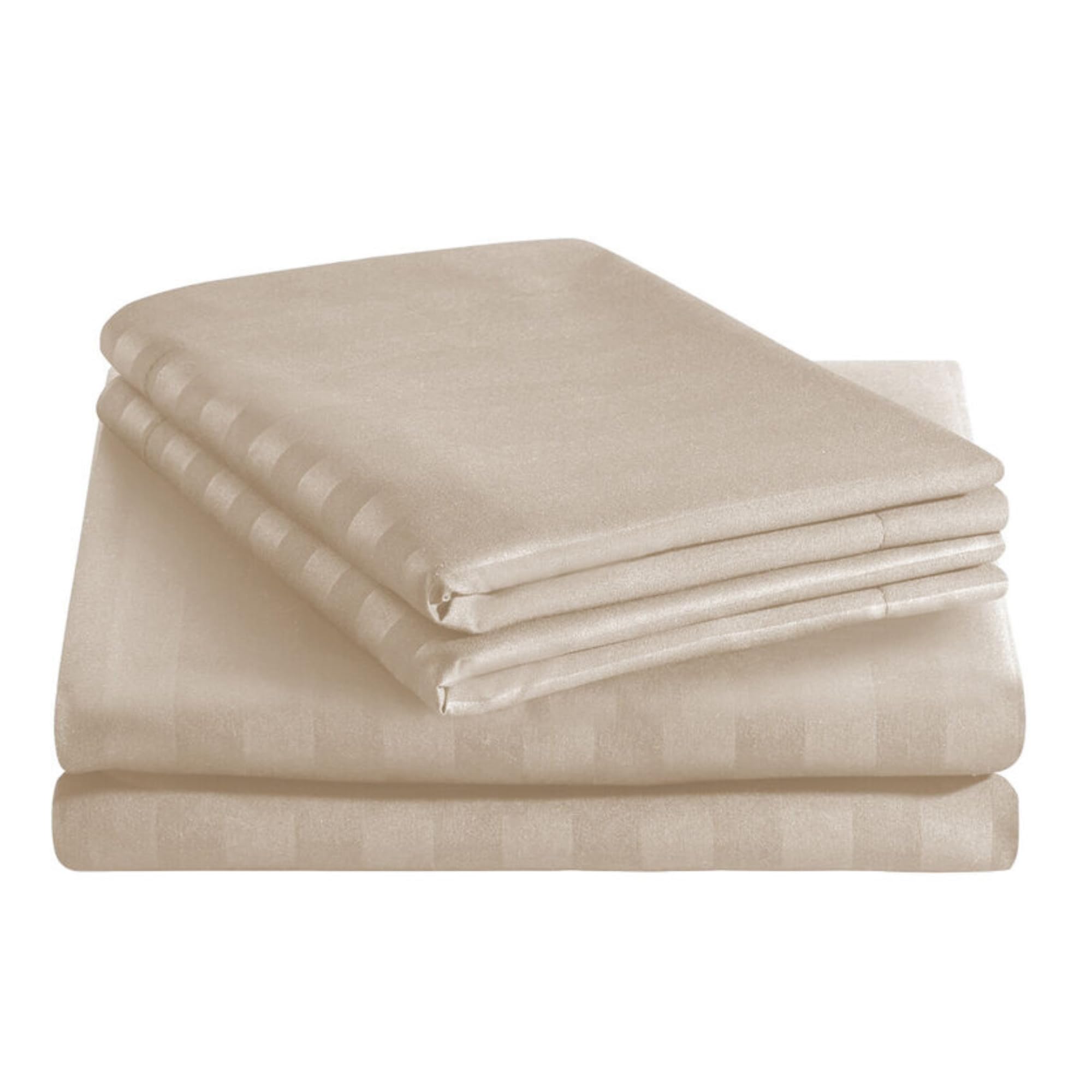 Hotel Quality Brushed Microfiber Stripe Bedsheet Set – 1 Bed Sheet with 2 Oxford Pillow Cases 50x75+5cm | Super Soft Stripe Fabric (Beige, Fitted Sheet 180x200+30cm - King Size 3pcs Set)