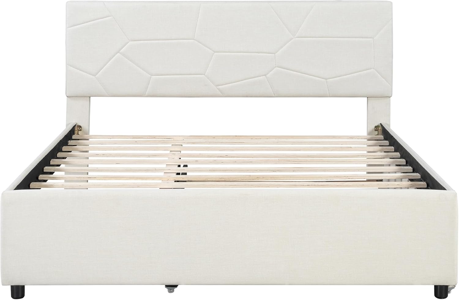 Ball & Cast Queen Bed Frame with Twin XL Size Trundle, Linen Upholstered Platform Bed Frame Queen Size with Brick Pattern Headboard for Bedroom, Solid Wood Slats Support, No Box Spring Needed,Beige