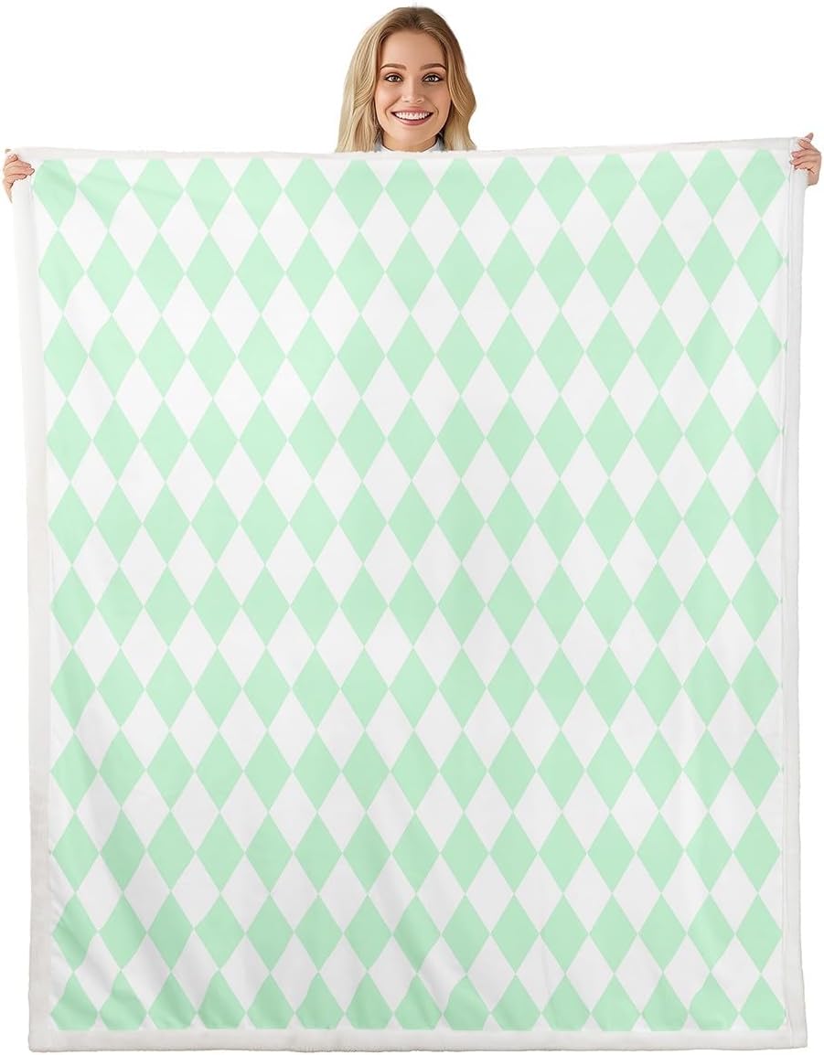 Castle Fairy Watercolor Bowknot Flannel Blanket,Pink Bows Print Girls Lovely Fuzzy Blanket for Children,Purple Diamond Grid Rhombus Check Polyester Throw Blanket for Couch, Twin Size (60 x 80 Inch)