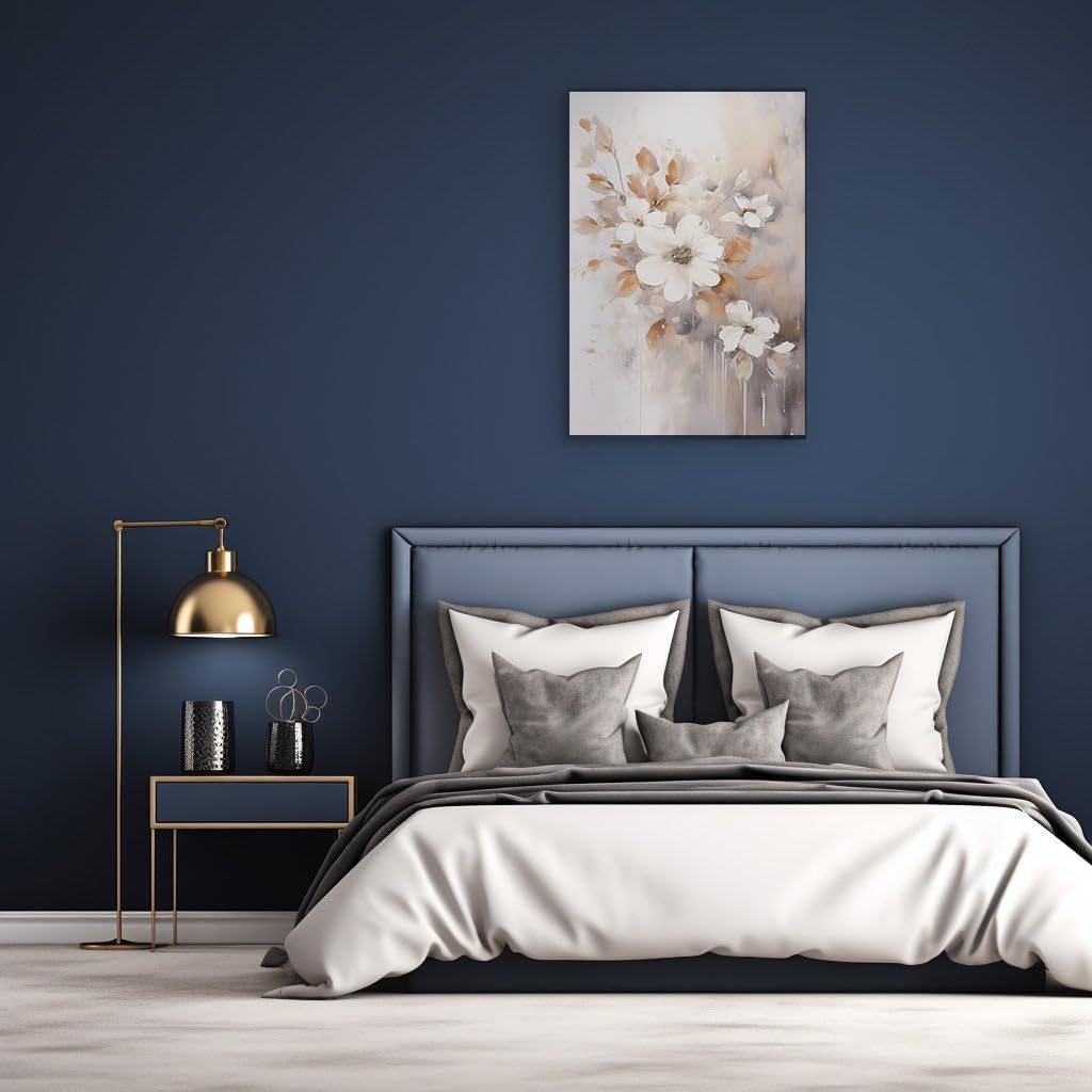 Canvas for Living Room. Whispers of Nature: an Abstract Exploration Through White Blooms and Earthy Tones, 27 x 18 inch Canvas Wall Art - Contemporary Masterpieces - Modern Home Decor