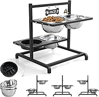 Vista 14 de Cuencos elevados con comedero lento para perros grandes y medianos, soporte elevado, ajustable y antideslizante con 2 cuencos de acero inoxidable