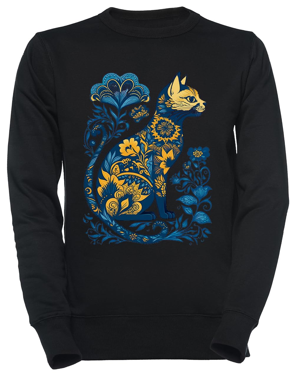 Ukraina Kot Kwiatowy Klasyczny ukraiński Flaga Unisex Czarny Sweter Męski Damski Unisex Black Jumper Men's Women's