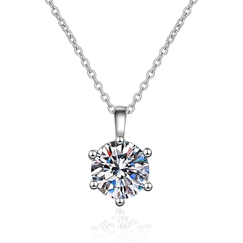 2ct GRA Certified Moissanite Necklace for Women - 14K White Gold Plated S925 Sterli...