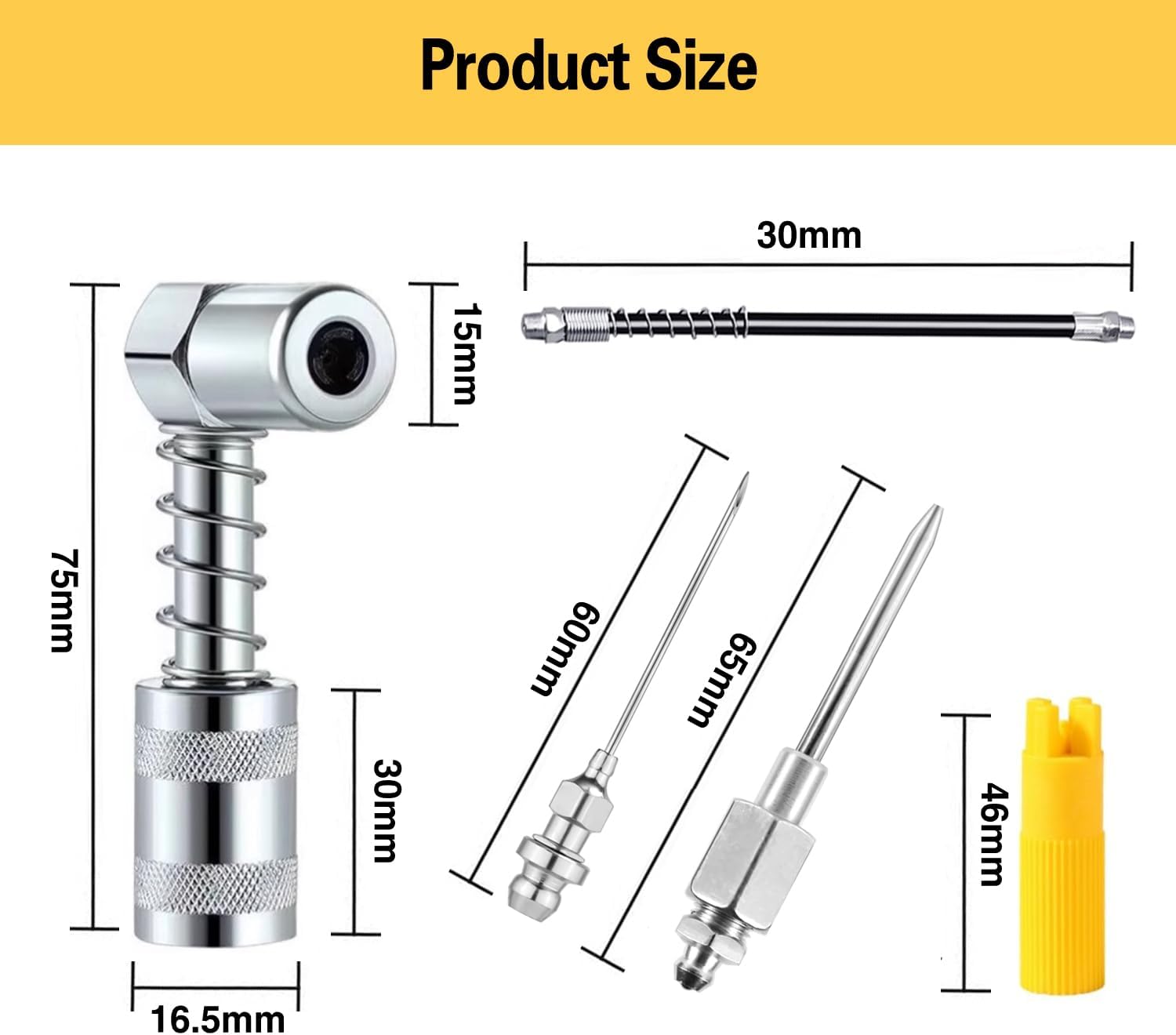17 Piece Grease Gun Accessory Kit, Quick Connect Grease Coupler Set with 90° Adapter, 12 Inch Spring Flex Hose, Grease Zerk Fittings & Cleaning Tool, Universal for 1/8" NPT Grease Guns