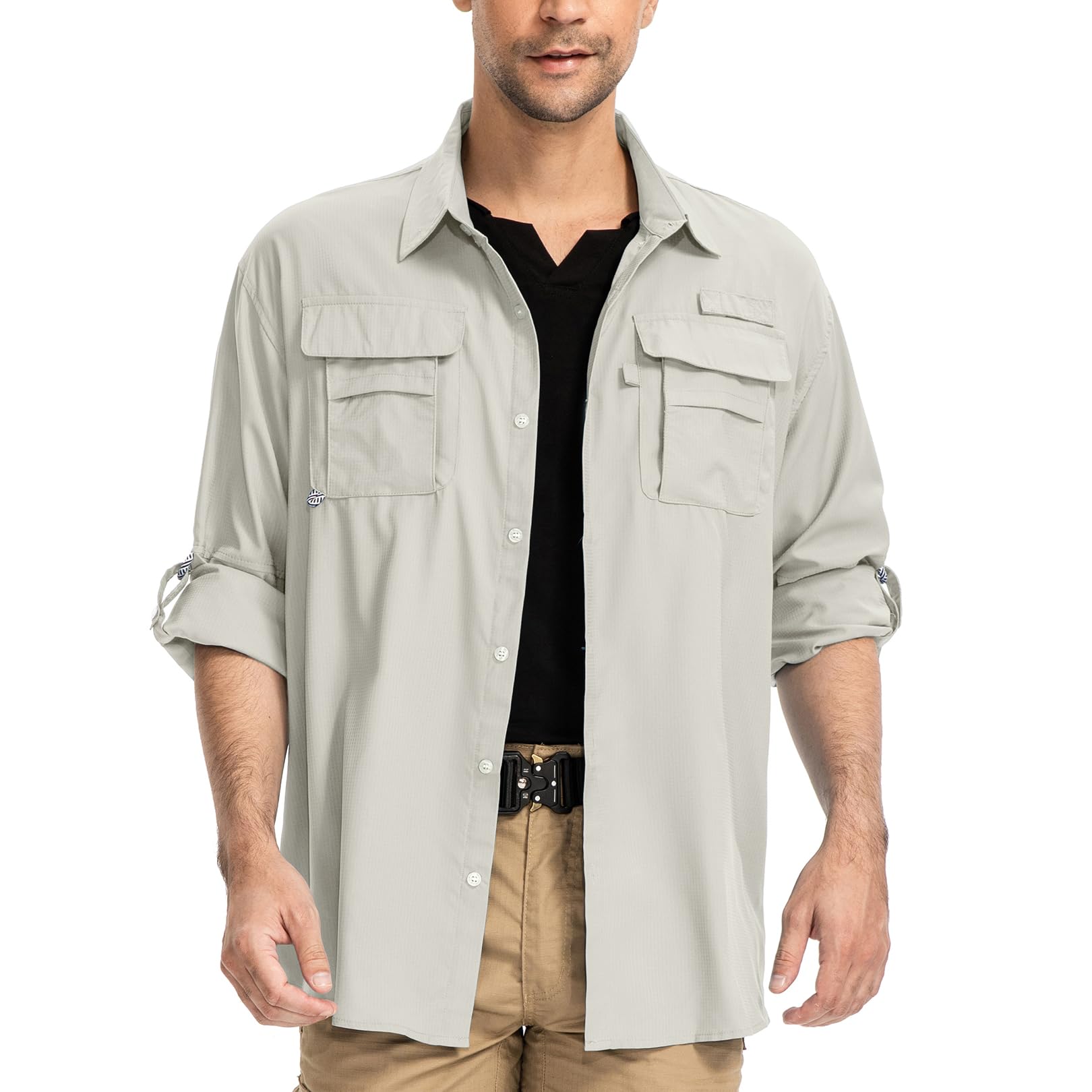 yeyity Outdoor Langarm Safari Hemd UPF50 UV Schutz Funktionshemd Atmungsaktiv Button Down Hemd für Wandern Angeln Trekking