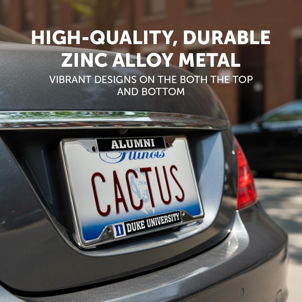 Desert Cactus Duke University License Plate Frame Blue Devils Metal Car Tag Holder for Front or Back of Car Officially Licensed (Silver Frame - Alumni - Black) - Image 4