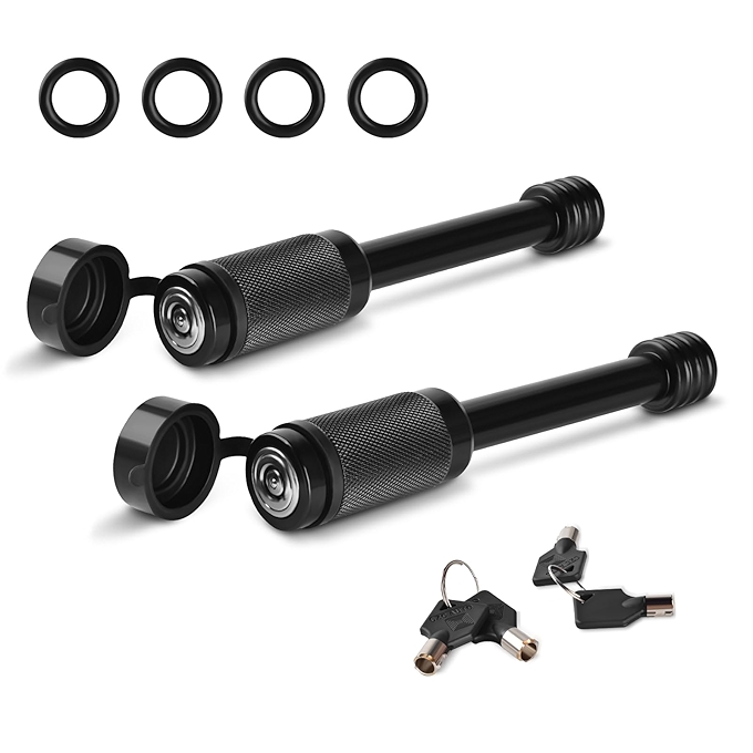 双包装拖车挂钩锁，防盗锁定插销，适用于2寸和2.5寸接收器，黑色