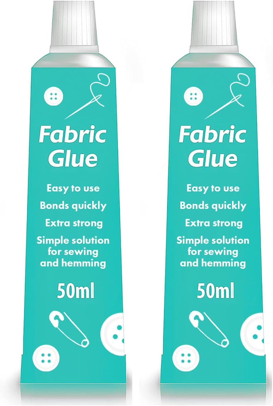 2pk 50ml Extra Strong Quick Bond Fabric Glue - Machine Washable, Textile Clothing Hemming No Sew Adhesive, Great for DIY, Craft Projects Permanent Bond for Clothing Repairs, 2 Fabric Glues
