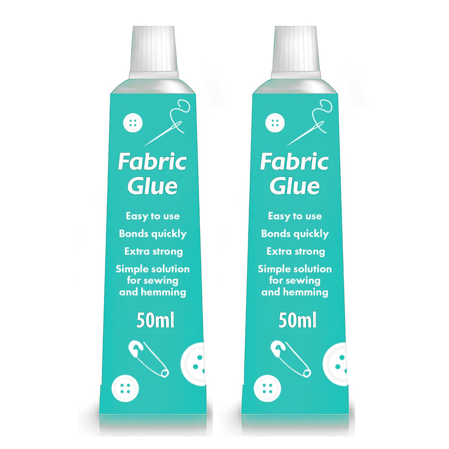2pk 50ml Extra Strong Quick Bond Fabric Glue - Machine Washable, Textile Clothing Hemming No Sew Adhesive, Great for DIY, Craft Projects Permanent Bond for Clothing Repairs, 2 Fabric Glues