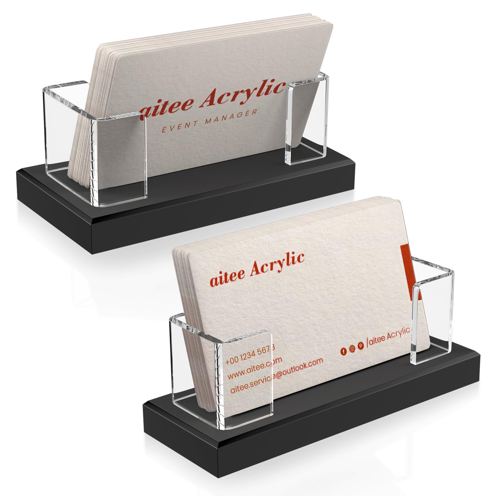 AITEE 2 Pack Business Card Holder: Transparent Acrylic Business Card Holder Display for Desk Tidy Office Accessories Fits 50-60 Business Cards