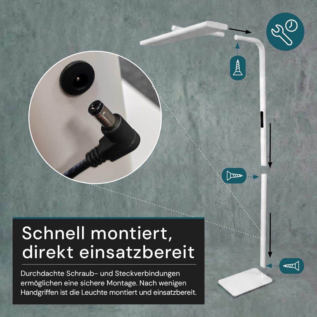 LUXULA LED Büro-Stehleuchte dimmbar, 60 W 3500 lm, 4000K Neutralweiß, Up/Downlight, UGR<16, CRI98, Touchbedienung, blendfreies Licht, Monitor, Büro, Arbeitszimmer, Homeoffice, modernes Design, Weiß