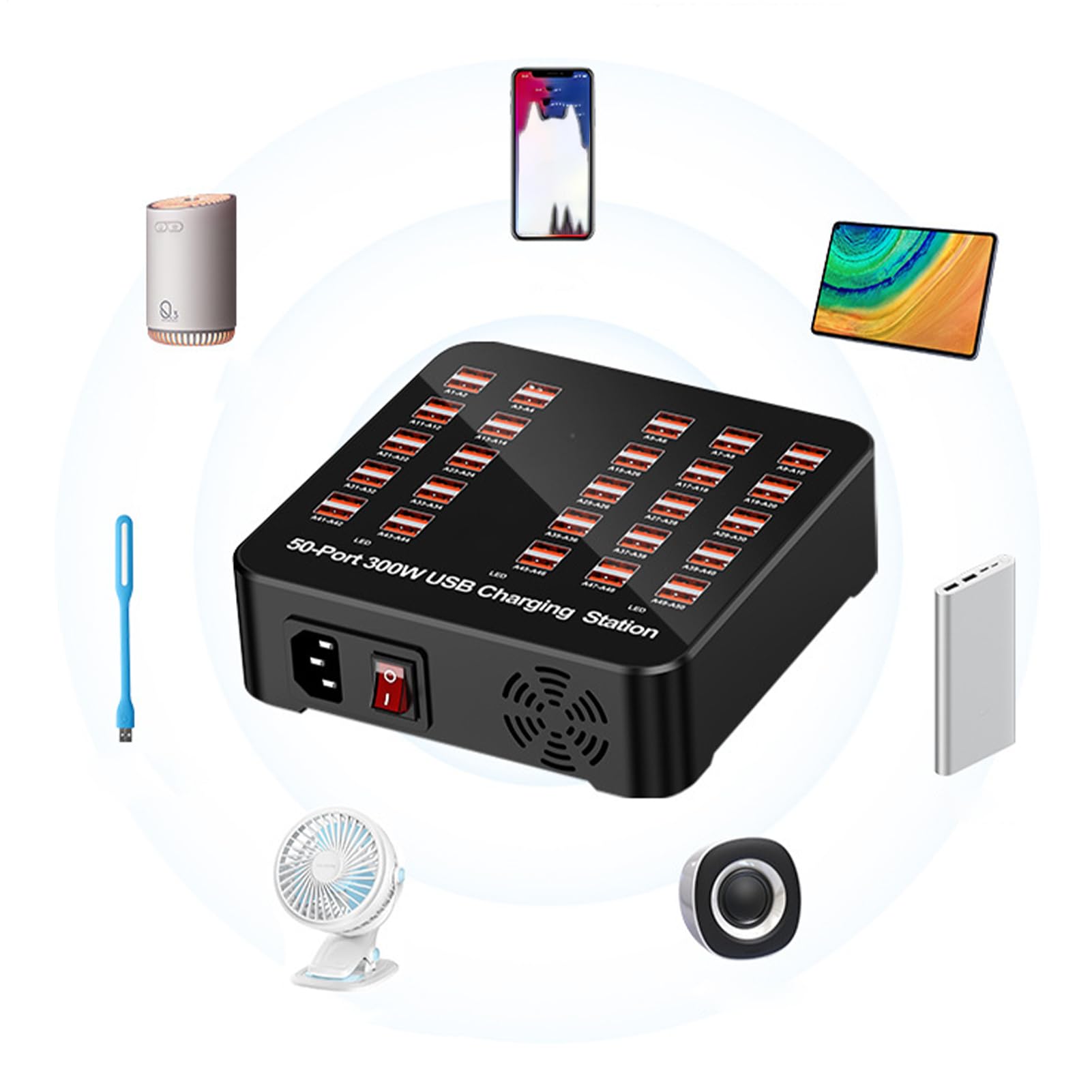 USB Schnellladestation | Mehrfach-Ladegerät mit mehreren Anschlüssen - Tragbare Steckdose Für Smartphone Tablet Computer Unterwegs Zuhause
