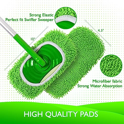 Yicotira Reusable Microfiber Mop Pads Compatible with Swiffer Sweeper- 4 Pack Dry Sweeping Cloths & Wet Mopping Cloths - Washable Wet Pads Refill for Mopping Floors (Mop is not Included)