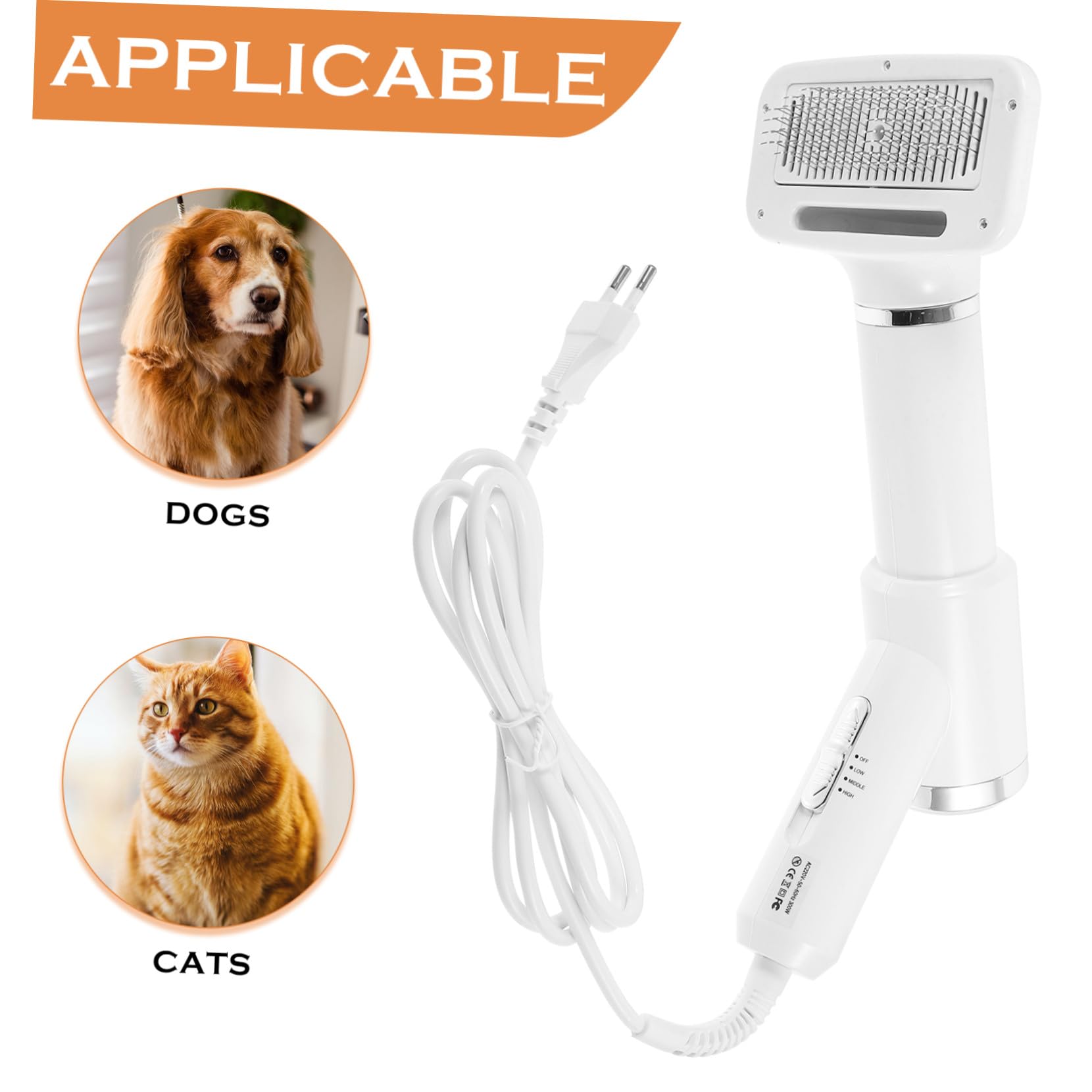 Gadpiparty Peigne Soufflant pour Animaux Domestiques Blanc en Plastique, Sèche-cheveux Portable pour Chiens et Chats Fonction Démêlante Sûre, Toilettage la Maison