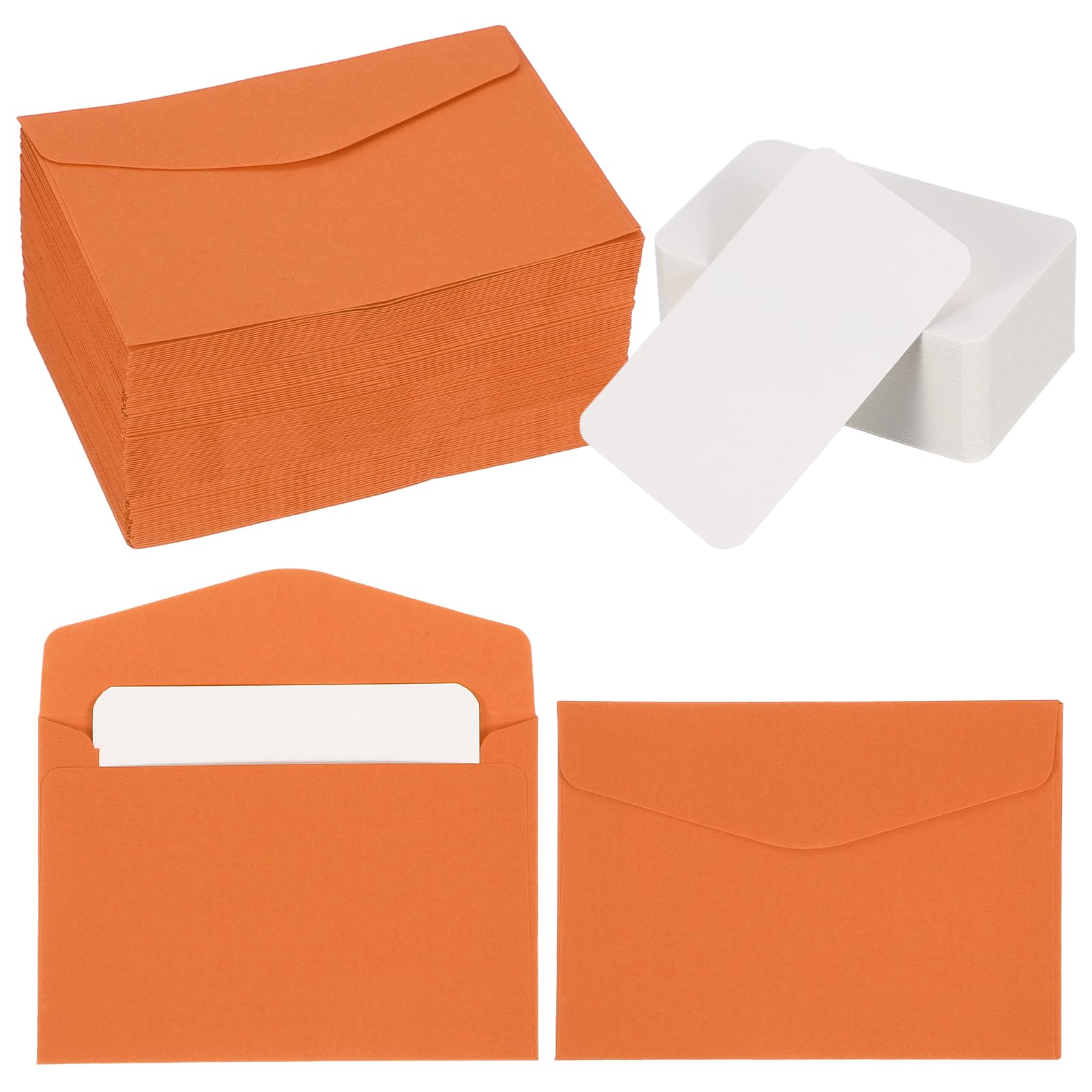 PATIKIL 100 Set Mini Envelopes with Blank Cards, 4.5x3.2 Blank Note Cards and Envelopes for Gift Wedding Invitation Graduation Holiday Thanksgiving Day Christmas, Orange
