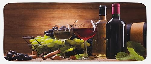 Ambesonne Tapete de cocina, copas de vino tinto y blanco servidas con uvas, degustación gourmet francesa, tapete de cocina decorativo de felpa con