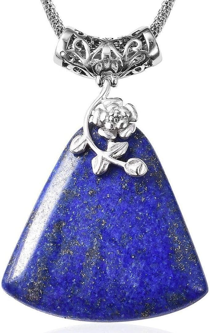 Shop LC Blue Lapis Lazuli Necklace for Women - Flower Birthstone Necklace Statement Jewelry Chain - 20 Inches Anniversary Engagement Wedding Birthday Gifts