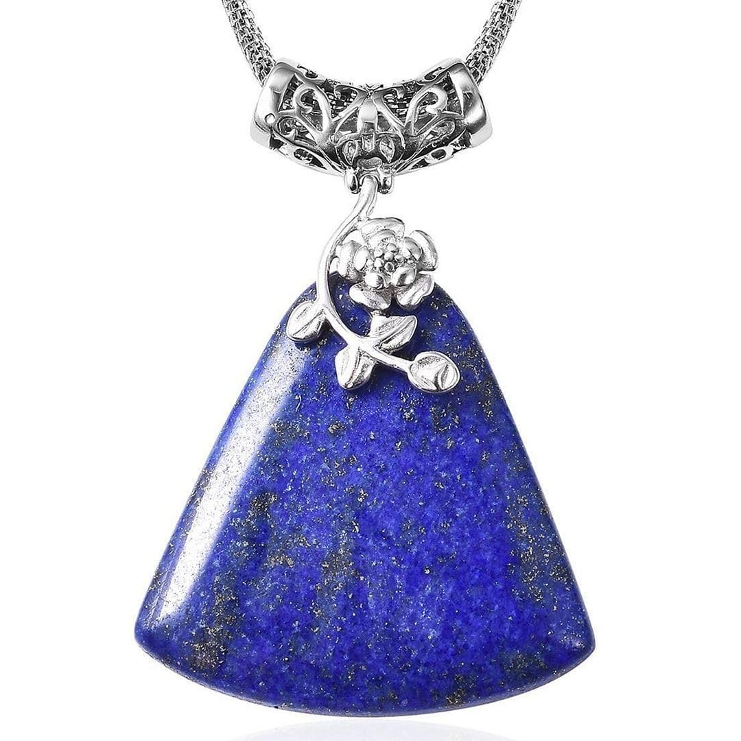 Blue Lapis Lazuli Necklace - Flower Natural Stone Birthstone Necklace for Women - Birthstone Statement Jewelry Chain 20 Inches Anniversary Engagement Wedding - Birthday Christmas Gifts for Her