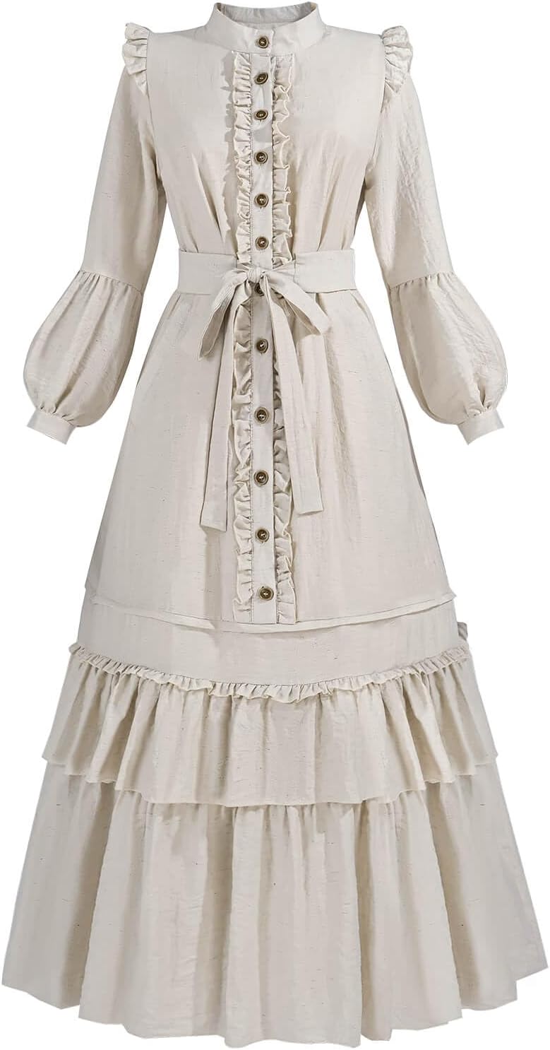 Nuoqi Victorian Dress for Women Renaissance Dress Long Sleeve 1800s Edwardian Costume