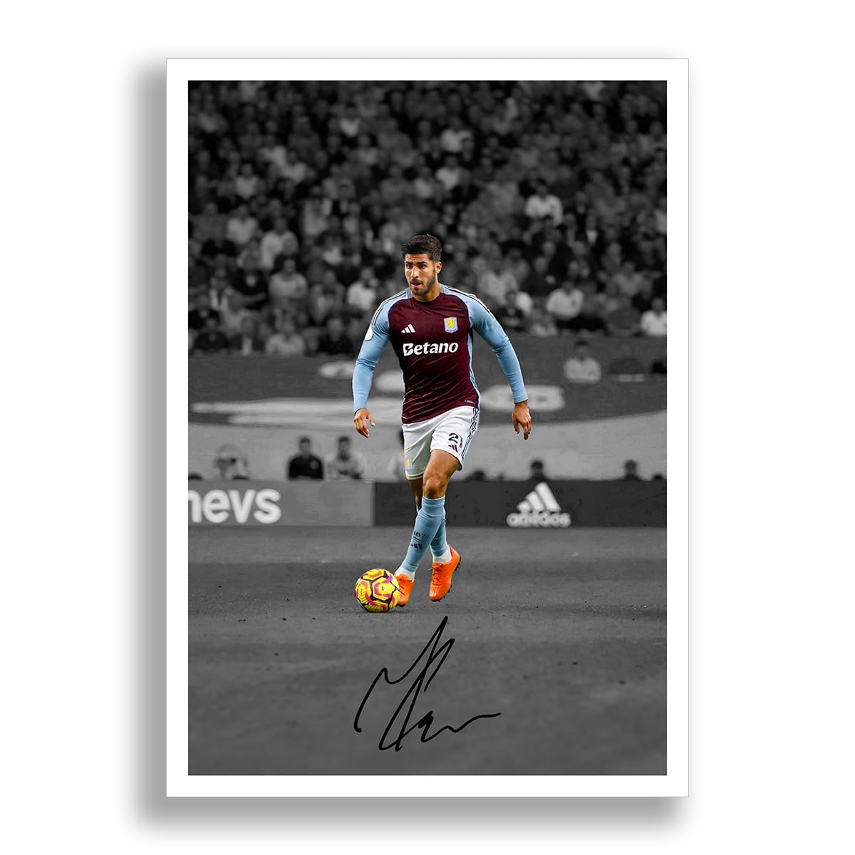 Marco Asensio Signed Photo Aston Villa Poster Print Autograph Framed Display Memorabilia Spain Gift (A3 poster only (B&W))